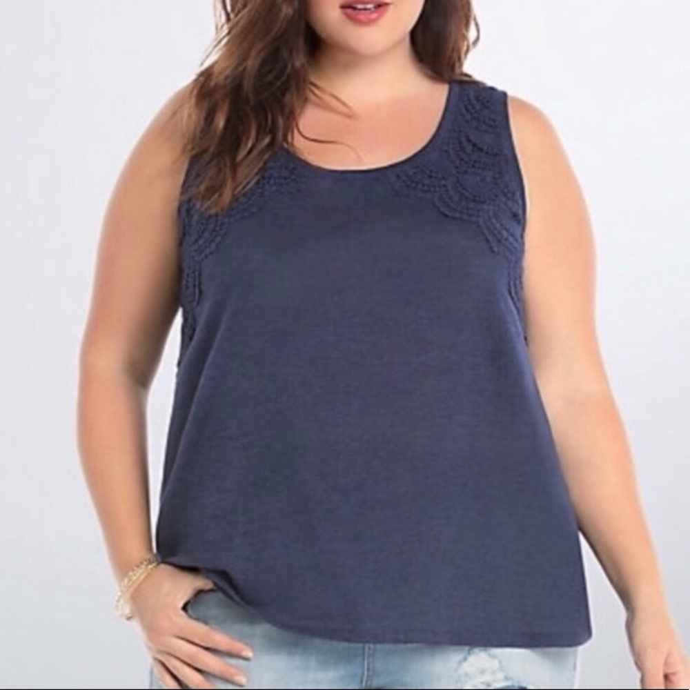 torrid Navy Blue Slub Tank with Crochet